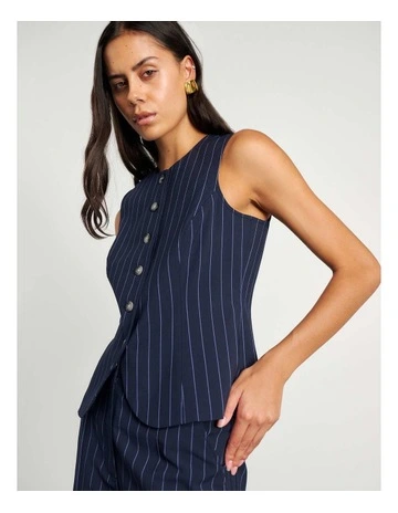 Gia Pinstripe Vest in Black