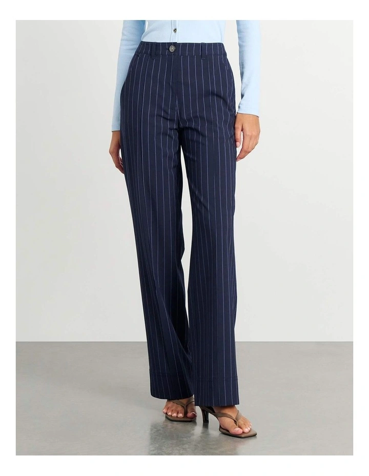 Gia Pinstripe Tuck Pant in Navy/White image 1