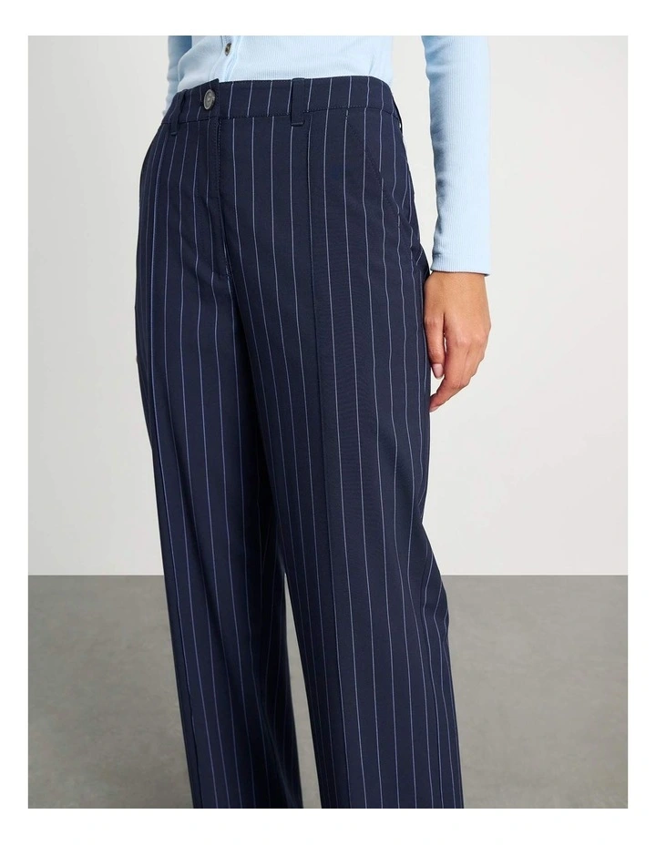 Gia Pinstripe Tuck Pant in Navy/White image 3