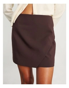 Gia Asymmetric Mini Skirt in Dark Chocolate