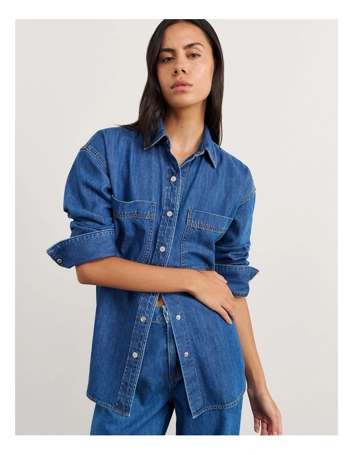 Loe Denim Long Sleeve Shirt in Blue image 1