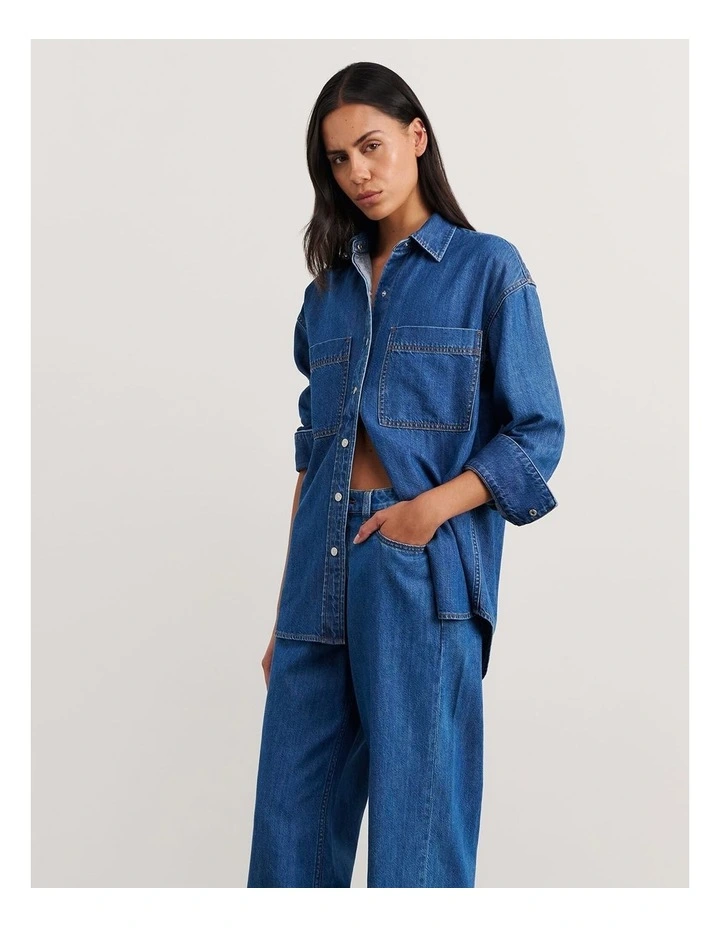 Loe Denim Long Sleeve Shirt in Blue image 3