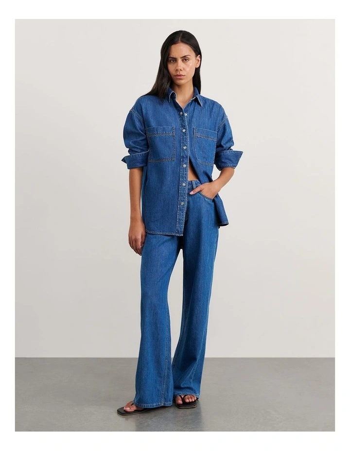 Loe Denim Long Sleeve Shirt in Blue image 4