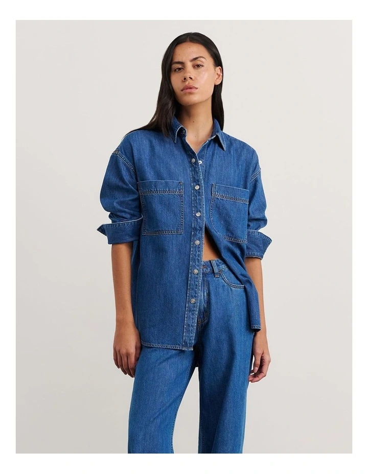 Loe Denim Long Sleeve Shirt in Blue image 5