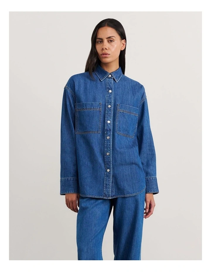 Loe Denim Long Sleeve Shirt in Blue image 6