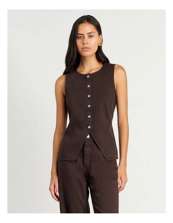 Loe Denim Vest in Dark Chocolate image 1