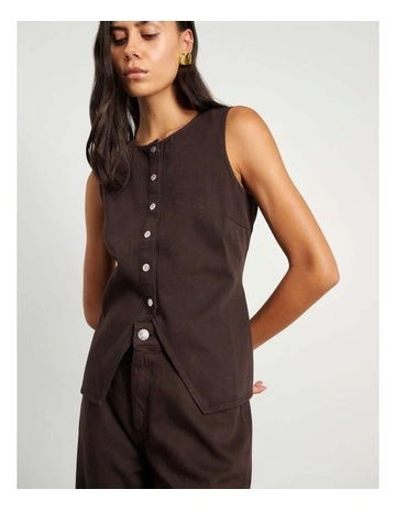 Loe Denim Vest in Dark Chocolate