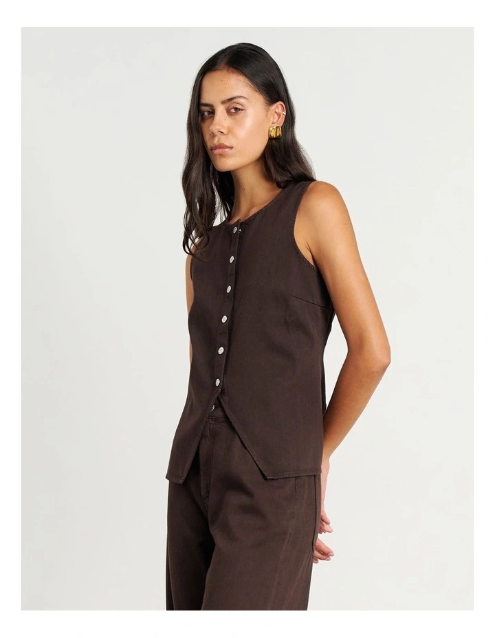 Loe Denim Vest in Dark Chocolate image 3