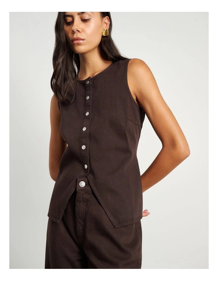 Loe Denim Vest in Dark Chocolate image 5