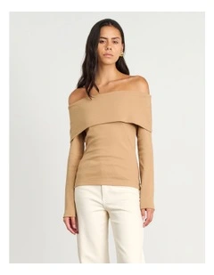 Harlowe Off Shoulder Top in Coffee