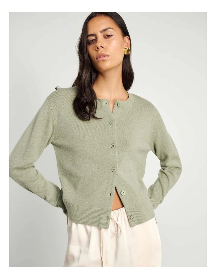 Long Sleeve Wool Cardigan in Sage image 2