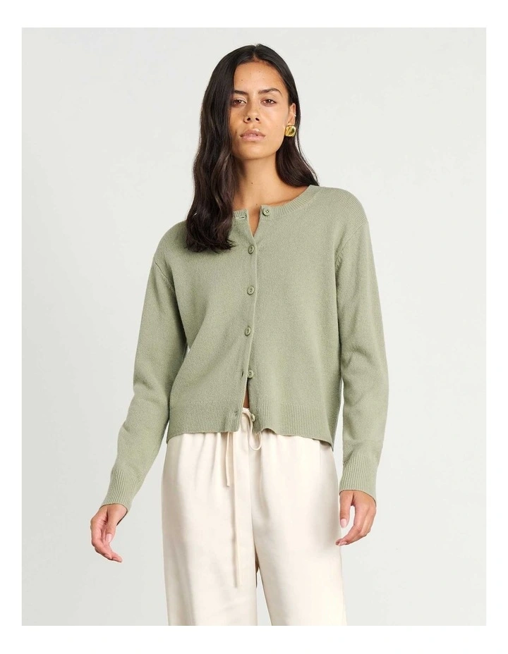 Long Sleeve Wool Cardigan in Sage image 3