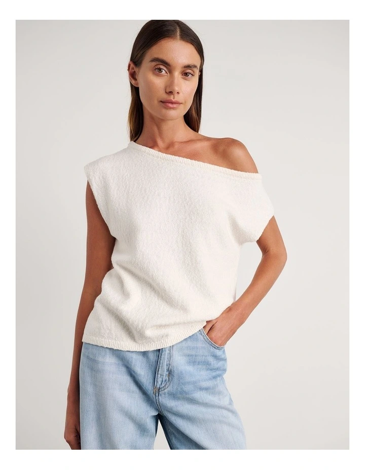 Arden Off Shoulder Knit Top in White image 1