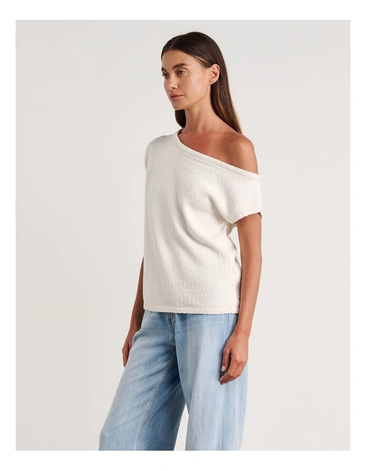 Arden Off Shoulder Knit Top in White image 3
