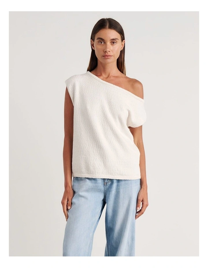 Arden Off Shoulder Knit Top in White image 5