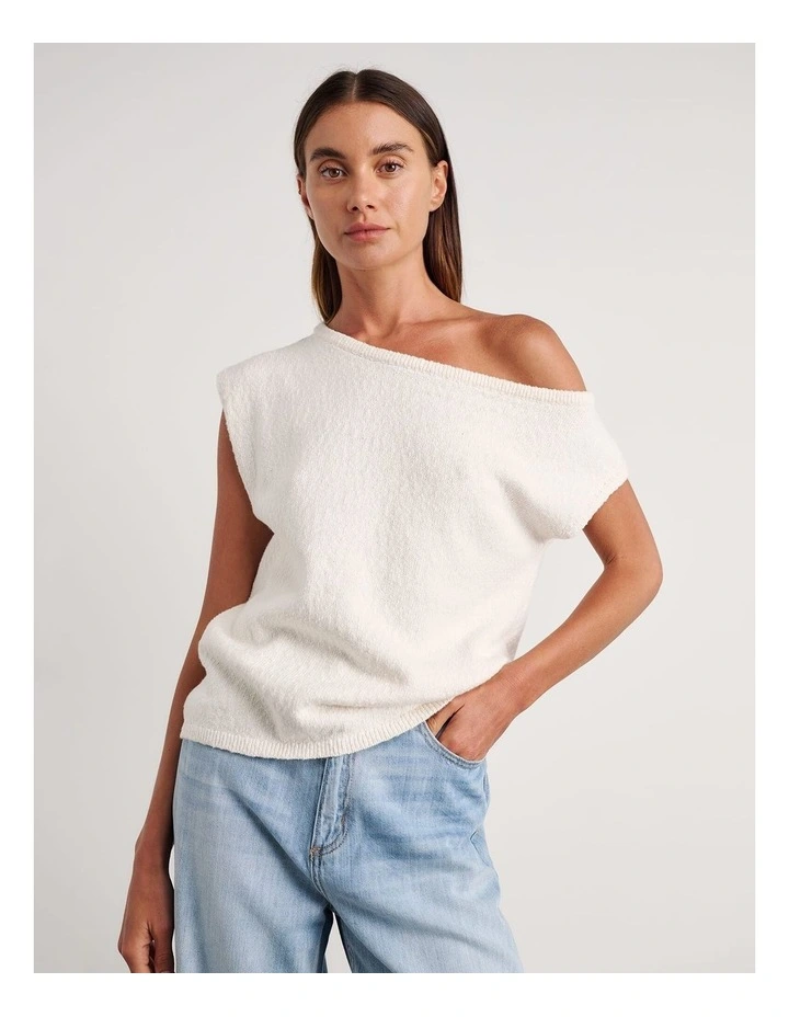 Arden Off Shoulder Knit Top in White image 6