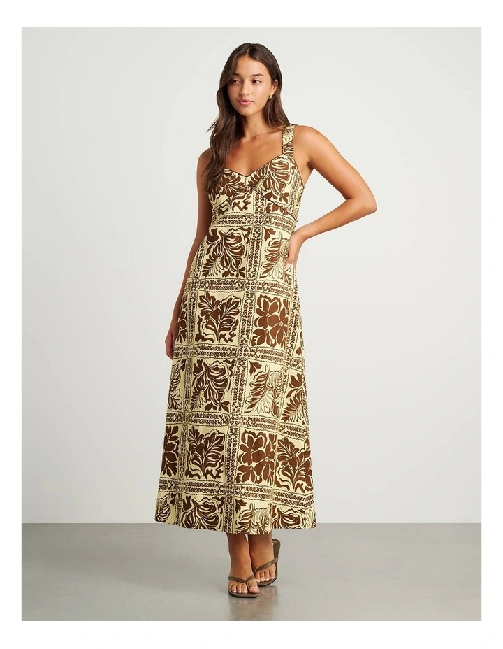 Botanica Linen Maxi Dress in Brown/Gold image 1