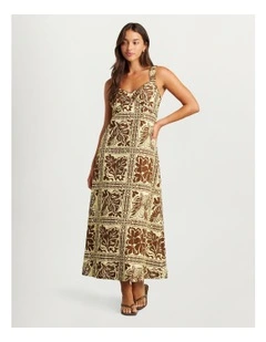 Botanica Linen Maxi Dress in Brown/Gold