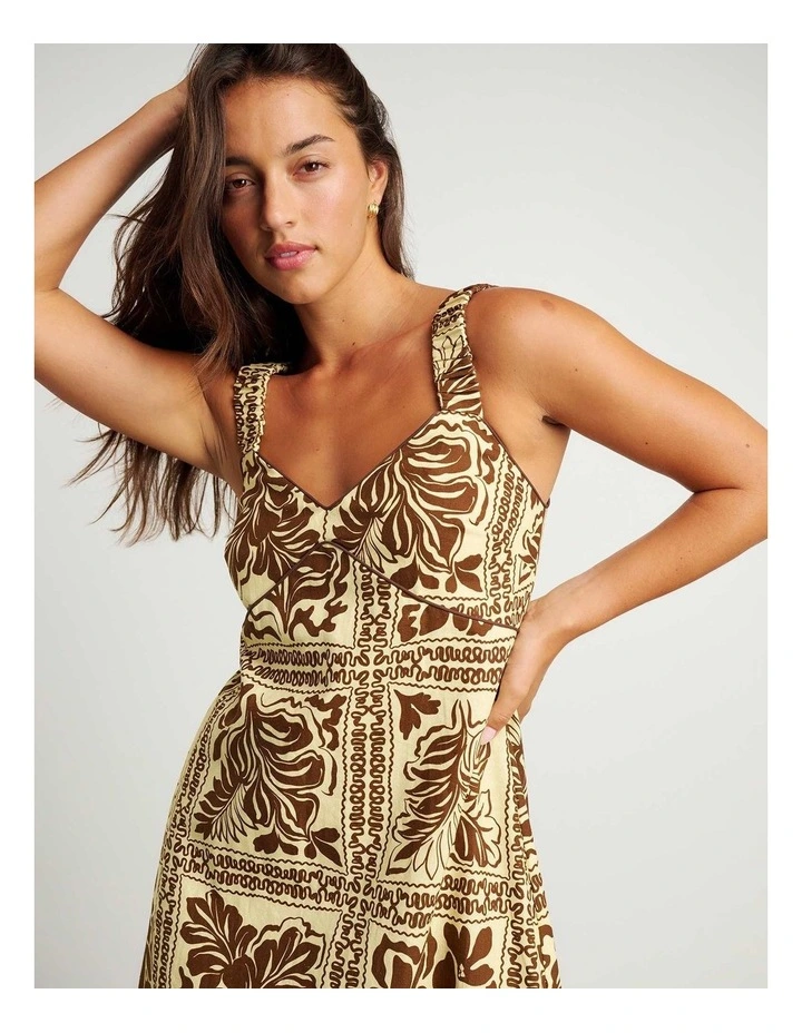 Botanica Linen Maxi Dress in Brown/Gold image 4