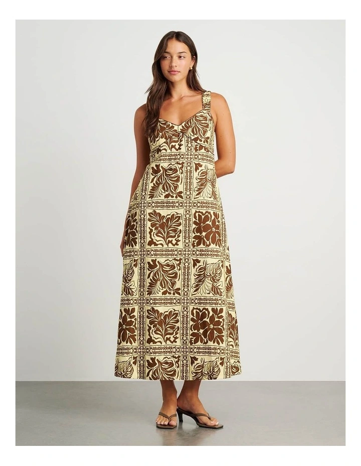 Botanica Linen Maxi Dress in Brown/Gold image 4
