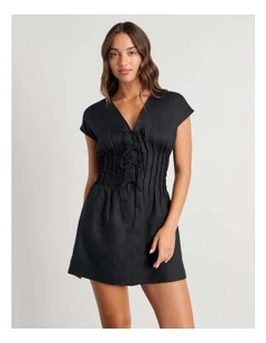 Delphine Pintuck Linen Mini Dress