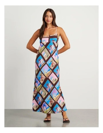Panorama Bias Slip Dress in Brown/Multi