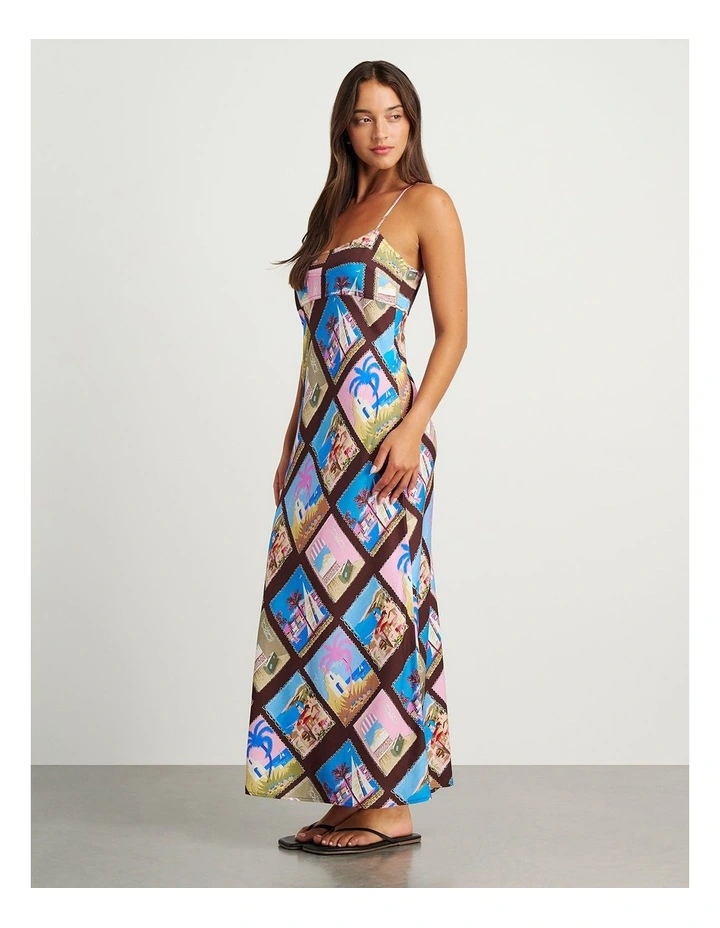 Panorama Bias Slip Dress in Brown/Multi image 3