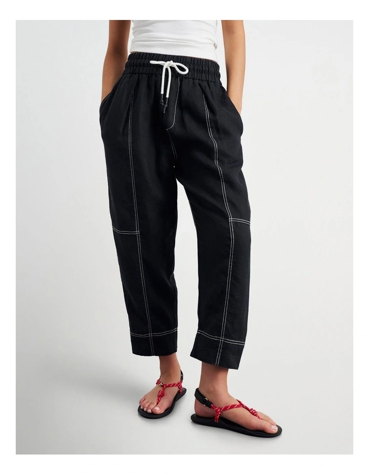 Sabine Linen Pull On Pant in Black image 1