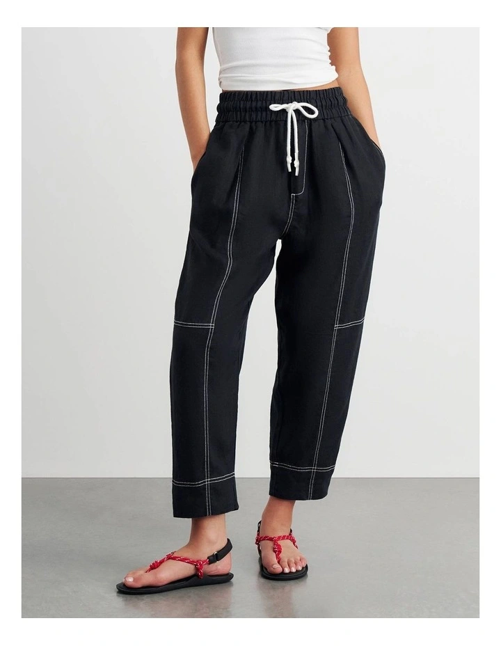 Sabine Linen Pull On Pant in Black image 2