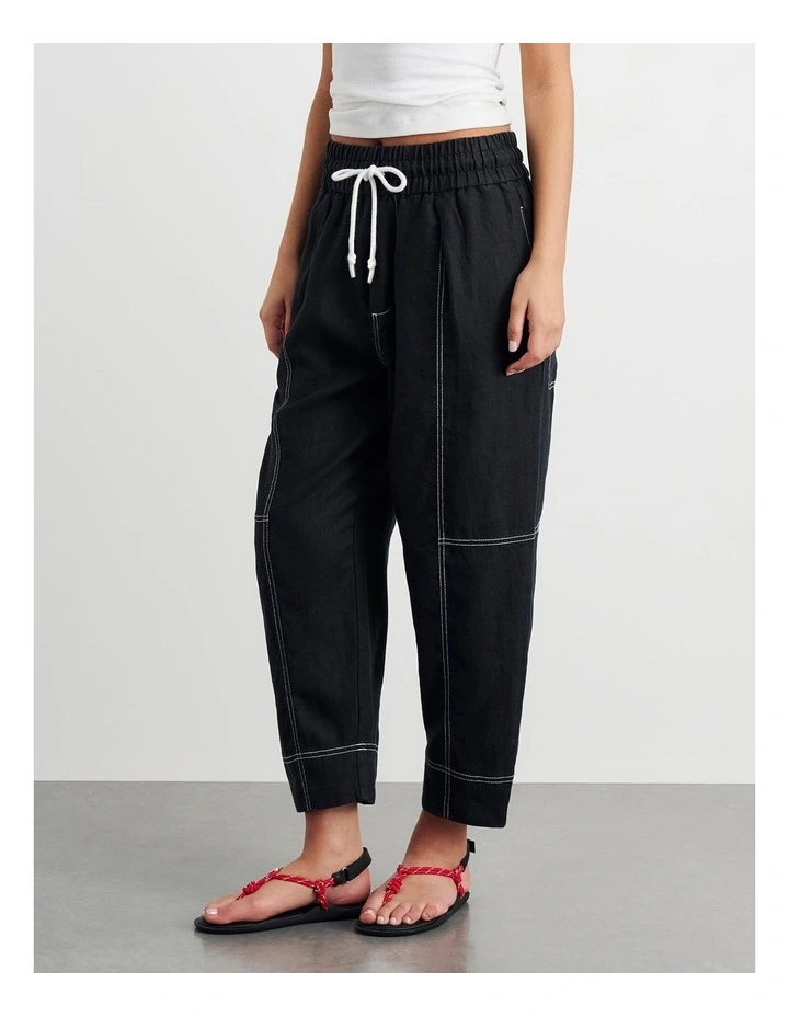 Sabine Linen Pull On Pant in Black image 3