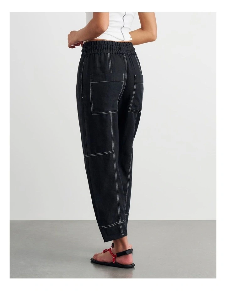 Sabine Linen Pull On Pant in Black image 4