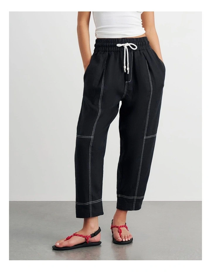 Sabine Linen Pull On Pant in Black image 5