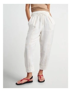 Sabine Linen Pull On Pant in White