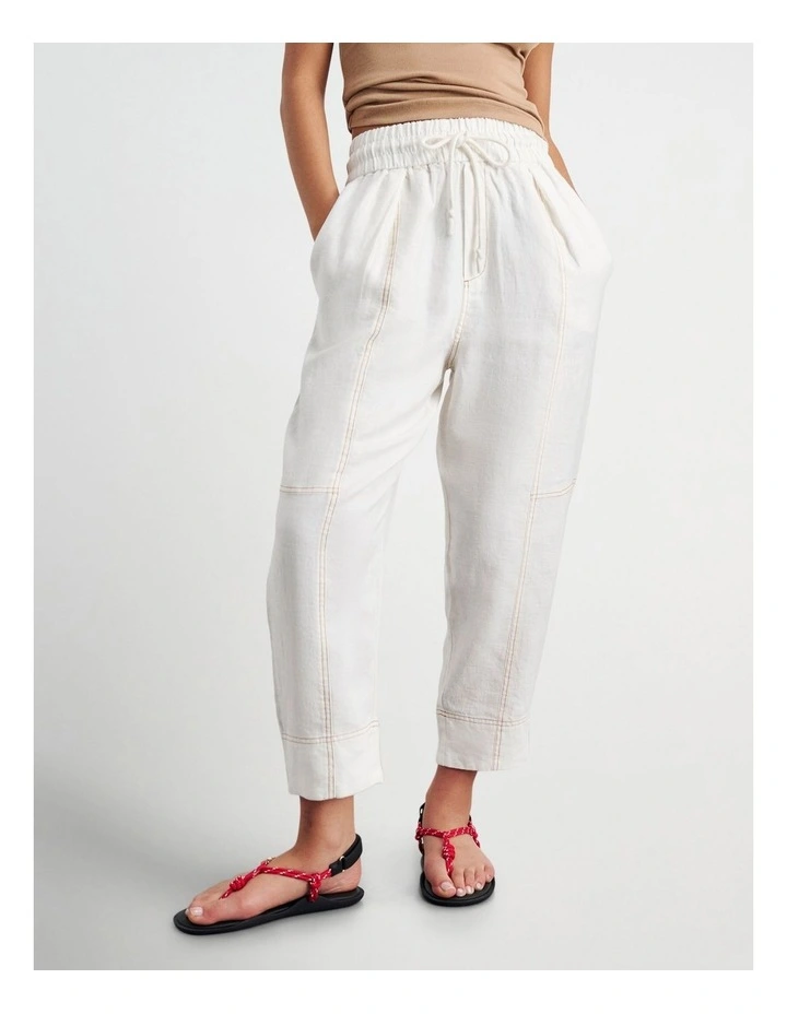 Sabine Linen Pull On Pant in White image 1