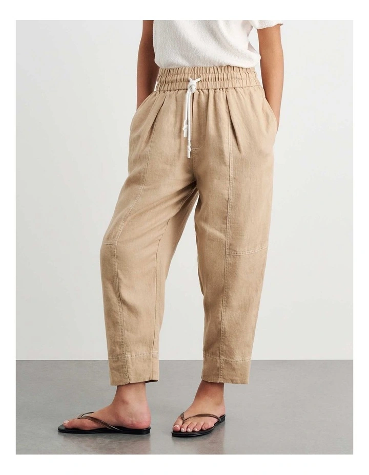 Sabine Linen Pull On Pant in Sand image 3