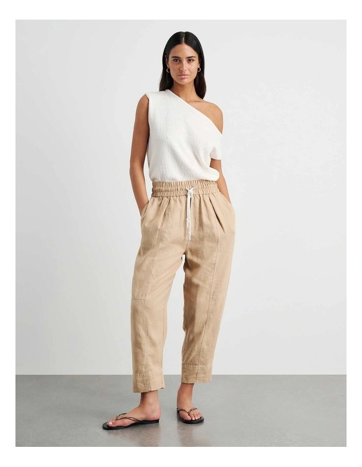 Sabine Linen Pull On Pant in Sand image 6