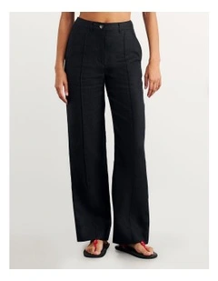 Kayla Linen Pintuck Pant in Black