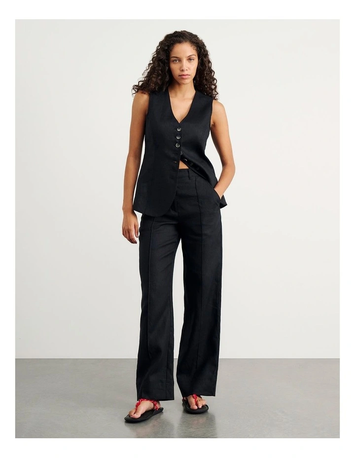 Kayla Linen Pintuck Pant in Black image 2