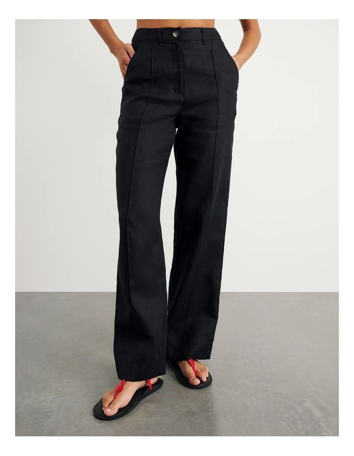 Kayla Linen Pintuck Pant in Black image 3
