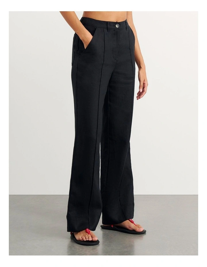 Kayla Linen Pintuck Pant in Black image 4