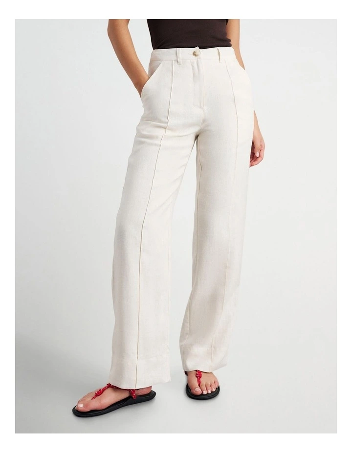 Kayla Linen Pintuck Pant in Milk image 1