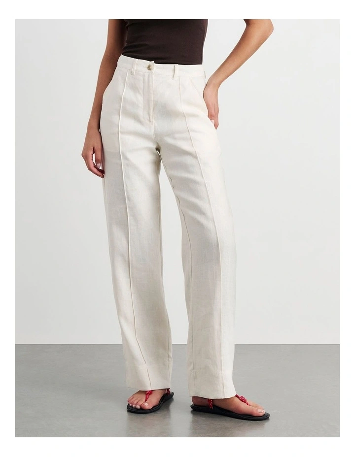 Kayla Linen Pintuck Pant in Milk image 4