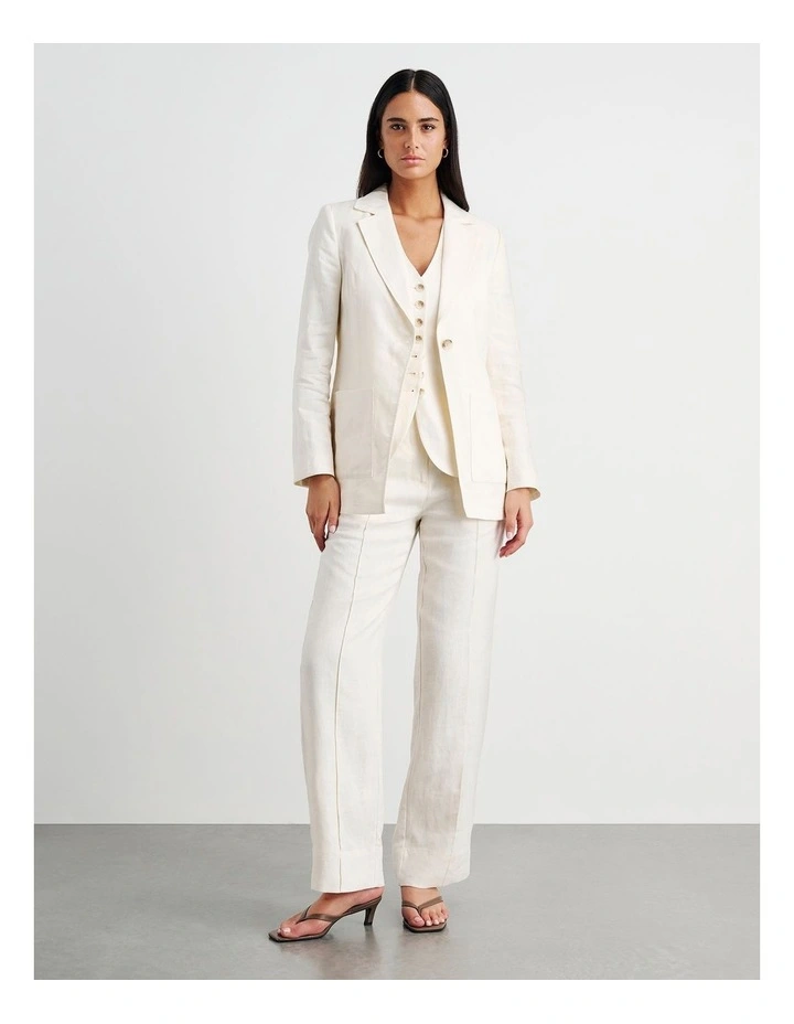 Kayla Linen Pintuck Pant in Milk image 5