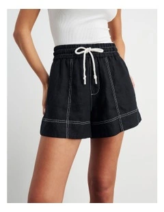 Gigi Linen Pull On Shorts in Black