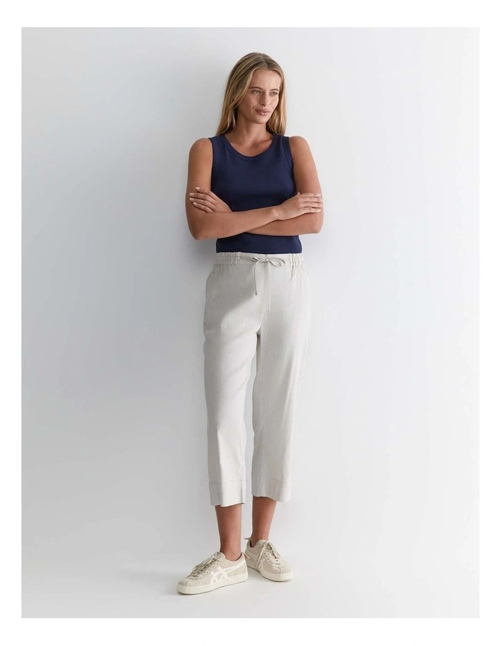 Rosa Crop Linen Pant in Beige image 3