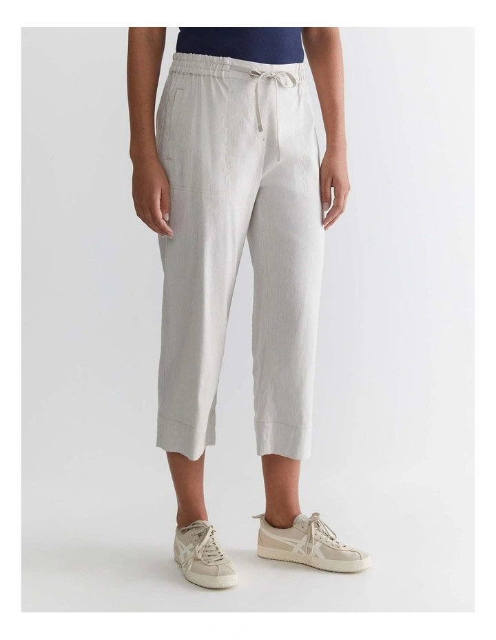 Rosa Crop Linen Pant in Beige image 4