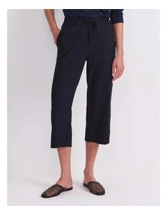 Rosa Crop Linen Pant in Blue