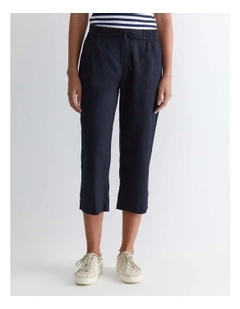 Rosa Crop Linen Pant in Blue