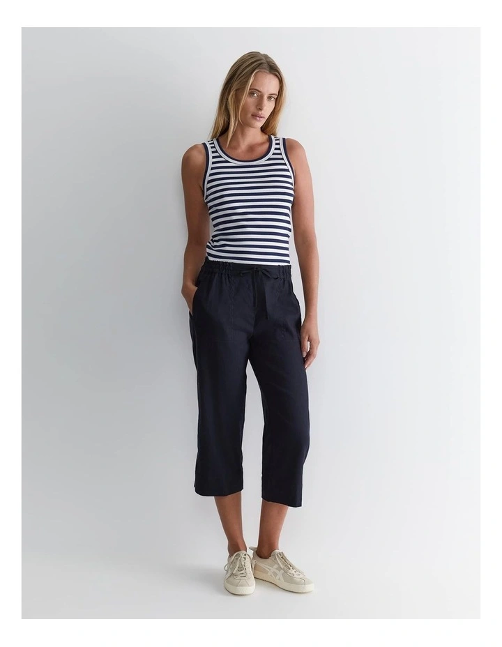 Rosa Crop Linen Pant in Blue image 3