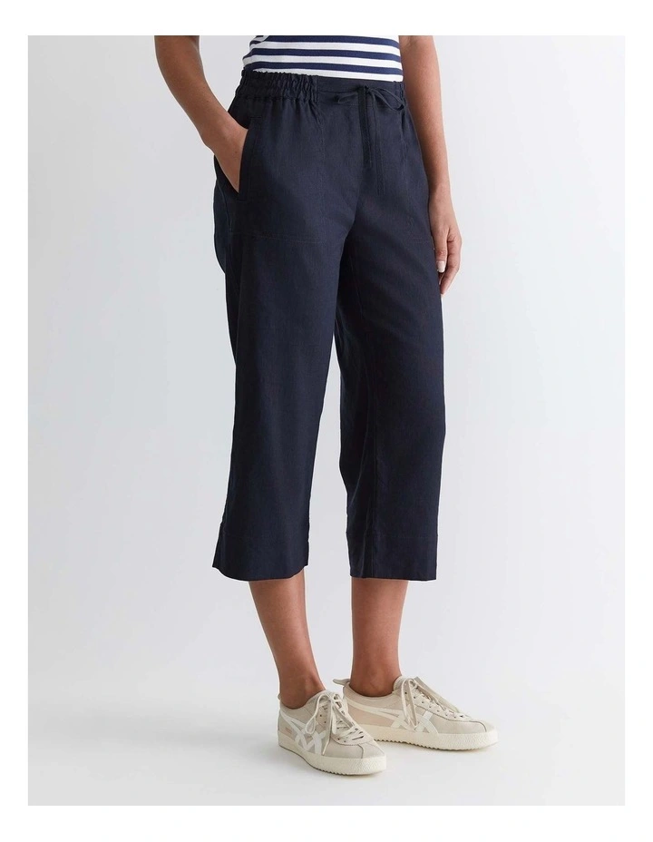 Rosa Crop Linen Pant in Blue image 4